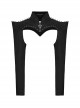 Handsome Black Elastic Hard Leather Shoulder Eyelets And Rivets Embellished With Arc Shaped Punk Style Super Short Coat