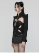 Handsome Black Elastic Hard Leather Shoulder Eyelets And Rivets Embellished With Arc Shaped Punk Style Super Short Coat