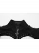Handsome Black Elastic Hard Leather Shoulder Eyelets And Rivets Embellished With Arc Shaped Punk Style Super Short Coat