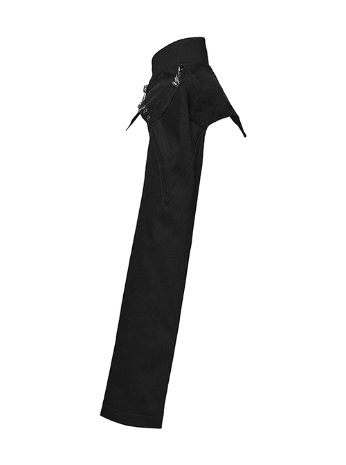Handsome Black Elastic Hard Leather Shoulder Eyelets And Rivets Embellished With Arc Shaped Punk Style Super Short Coat