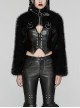 Black Personalized Imitation Silver Fox Fur Front Patent Leather Functional Zipper Decoration Punk Style Rivet Short Fur Coat