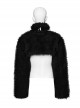 Black Personalized Imitation Silver Fox Fur Front Patent Leather Functional Zipper Decoration Punk Style Rivet Short Fur Coat