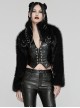 Black Personalized Imitation Silver Fox Fur Front Patent Leather Functional Zipper Decoration Punk Style Rivet Short Fur Coat