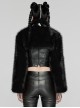 Black Personalized Imitation Silver Fox Fur Front Patent Leather Functional Zipper Decoration Punk Style Rivet Short Fur Coat