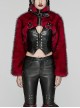 Black And Red Personalized Imitation Silver Fox Fur Front Patent Leather Functional Zipper Decoration Punk Style Rivet Short Fur Coat