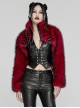 Black And Red Personalized Imitation Silver Fox Fur Front Patent Leather Functional Zipper Decoration Punk Style Rivet Short Fur Coat