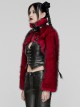 Black And Red Personalized Imitation Silver Fox Fur Front Patent Leather Functional Zipper Decoration Punk Style Rivet Short Fur Coat