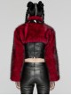 Black And Red Personalized Imitation Silver Fox Fur Front Patent Leather Functional Zipper Decoration Punk Style Rivet Short Fur Coat
