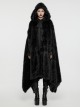 Gorgeous Black Imitation Silver Fox Fur Collar Tie With Fur Ball Decoration Gothic Style Hooded Asymmetrical Warm Cloak