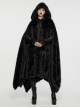 Gorgeous Black Imitation Silver Fox Fur Collar Tie With Fur Ball Decoration Gothic Style Hooded Asymmetrical Warm Cloak