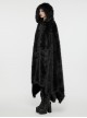 Gorgeous Black Imitation Silver Fox Fur Collar Tie With Fur Ball Decoration Gothic Style Hooded Asymmetrical Warm Cloak