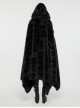 Gorgeous Black Imitation Silver Fox Fur Collar Tie With Fur Ball Decoration Gothic Style Hooded Asymmetrical Warm Cloak