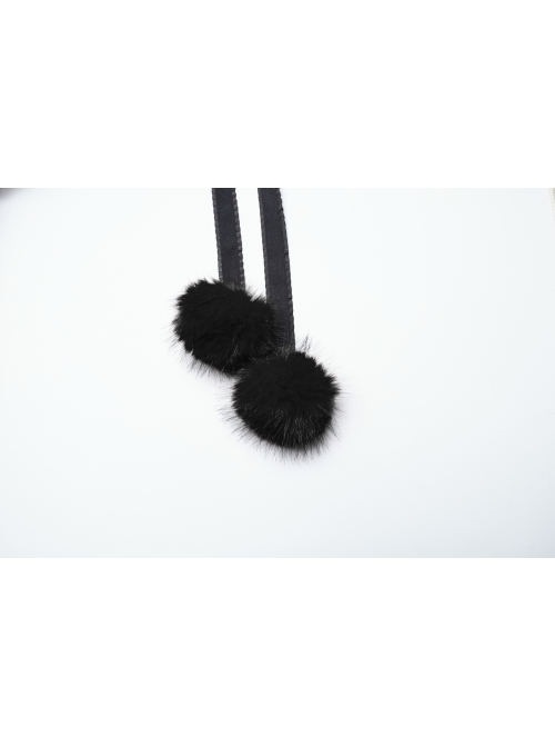 Gorgeous Black Imitation Silver Fox Fur Collar Tie With Fur Ball Decoration Gothic Style Hooded Asymmetrical Warm Cloak