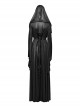 Black Knitted Jacquard Collar Three Dimensional Pleats And Adjustable Drawstring Design Gothic Witch Hooded Coat