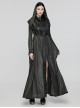 Black Knitted Jacquard Collar Three Dimensional Pleats And Adjustable Drawstring Design Gothic Witch Hooded Coat
