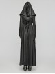 Black Knitted Jacquard Collar Three Dimensional Pleats And Adjustable Drawstring Design Gothic Witch Hooded Coat