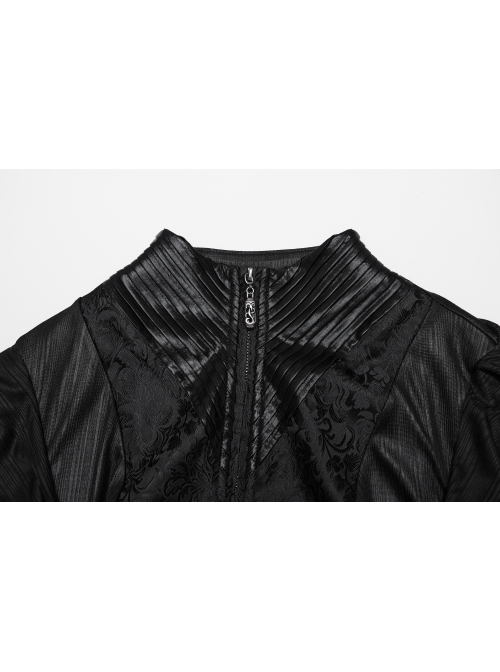 Black Knitted Jacquard Collar Three Dimensional Pleats And Adjustable Drawstring Design Gothic Witch Hooded Coat