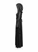 Black Knitted Jacquard Collar Three Dimensional Pleats And Adjustable Drawstring Design Gothic Witch Hooded Coat