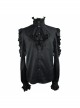 Black Jacquard High Collar Flounces Long Sleeves Lace Cuff Gothic Shirt