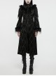 Retro Black Flocked Woven Front Waist With Exquisite Double Row Of Gemstone Hand Sewn Button Design Gothic Style Gorgeous Long Sleeved Coat