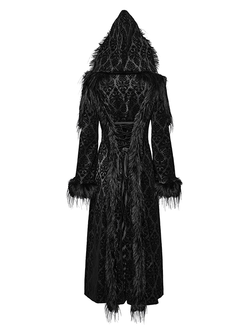 Retro Black Flocked Woven Front Waist With Exquisite Double Row Of Gemstone Hand Sewn Button Design Gothic Style Gorgeous Long Sleeved Coat