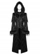 Retro Black Flocked Woven Front Waist With Exquisite Double Row Of Gemstone Hand Sewn Button Design Gothic Style Gorgeous Long Sleeved Coat