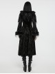 Retro Black Flocked Woven Front Waist With Exquisite Double Row Of Gemstone Hand Sewn Button Design Gothic Style Gorgeous Long Sleeved Coat