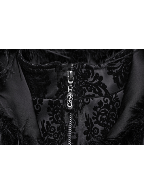 Retro Black Flocked Woven Front Waist With Exquisite Double Row Of Gemstone Hand Sewn Button Design Gothic Style Gorgeous Long Sleeved Coat