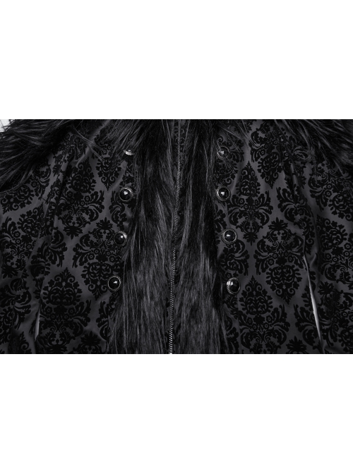 Retro Black Flocked Woven Front Waist With Exquisite Double Row Of Gemstone Hand Sewn Button Design Gothic Style Gorgeous Long Sleeved Coat
