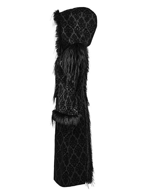 Retro Black Flocked Woven Front Waist With Exquisite Double Row Of Gemstone Hand Sewn Button Design Gothic Style Gorgeous Long Sleeved Coat