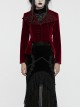 Red Exquisite Embroidered Weft Velvet Front Center Lapel Retro Design Gothic Style Drawstring Long Sleeve Coat