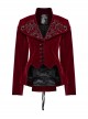 Red Exquisite Embroidered Weft Velvet Front Center Lapel Retro Design Gothic Style Drawstring Long Sleeve Coat