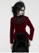 Red Exquisite Embroidered Weft Velvet Front Center Lapel Retro Design Gothic Style Drawstring Long Sleeve Coat