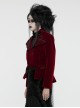 Red Exquisite Embroidered Weft Velvet Front Center Lapel Retro Design Gothic Style Drawstring Long Sleeve Coat