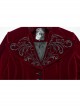 Red Exquisite Embroidered Weft Velvet Front Center Lapel Retro Design Gothic Style Drawstring Long Sleeve Coat