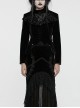 Black Exquisite Embroidered Weft Velvet Front Center Lapel Retro Design Gothic Style Drawstring Long Sleeve Coat