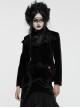 Black Exquisite Embroidered Weft Velvet Front Center Lapel Retro Design Gothic Style Drawstring Long Sleeve Coat
