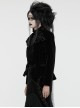 Black Exquisite Embroidered Weft Velvet Front Center Lapel Retro Design Gothic Style Drawstring Long Sleeve Coat