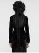 Black Exquisite Embroidered Weft Velvet Front Center Lapel Retro Design Gothic Style Drawstring Long Sleeve Coat