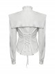 White Vintage Stretch Twill Woven Front Center Three Dimensional Flocking Lace Shawl With Rose Button Gothic Style Wide Shoulder Long Sleeve Shirt