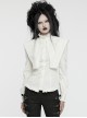 White Vintage Stretch Twill Woven Front Center Three Dimensional Flocking Lace Shawl With Rose Button Gothic Style Wide Shoulder Long Sleeve Shirt