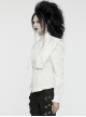 White Vintage Stretch Twill Woven Front Center Three Dimensional Flocking Lace Shawl With Rose Button Gothic Style Wide Shoulder Long Sleeve Shirt