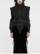 Black Vintage Stretch Twill Woven Front Center Three-Dimensional Flocking Lace Shawl With Rose Button Gothic Style Wide Shoulder Long Sleeve Shirt