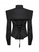 Black Vintage Stretch Twill Woven Front Center Three-Dimensional Flocking Lace Shawl With Rose Button Gothic Style Wide Shoulder Long Sleeve Shirt