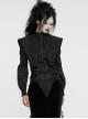 Black Vintage Stretch Twill Woven Front Center Three-Dimensional Flocking Lace Shawl With Rose Button Gothic Style Wide Shoulder Long Sleeve Shirt