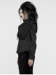 Black Vintage Stretch Twill Woven Front Center Three-Dimensional Flocking Lace Shawl With Rose Button Gothic Style Wide Shoulder Long Sleeve Shirt