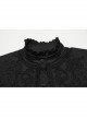 Black Vintage Stretch Twill Woven Front Center Three-Dimensional Flocking Lace Shawl With Rose Button Gothic Style Wide Shoulder Long Sleeve Shirt