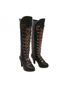 Wicked Madame Morrible Embroidery Styles Halloween Cosplay Accessories Black High Heel Boots