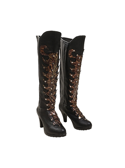 Wicked Madame Morrible Embroidery Styles Halloween Cosplay Accessories Black High Heel Boots