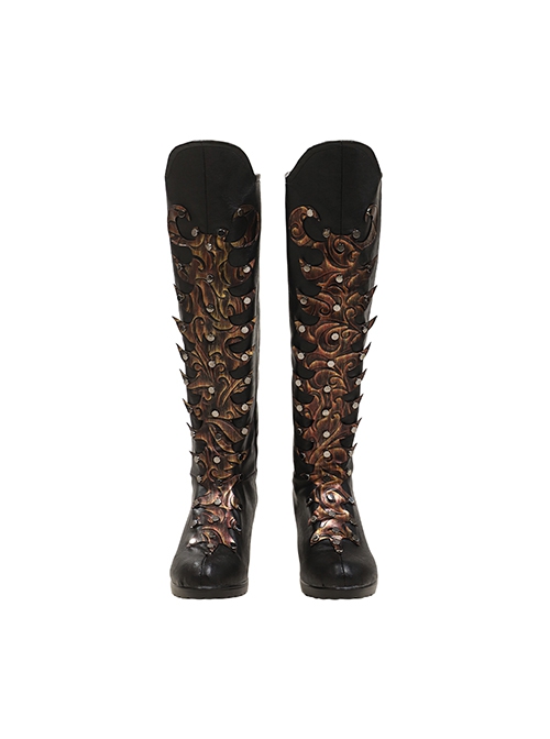 Wicked Madame Morrible Embroidery Styles Halloween Cosplay Accessories Black High Heel Boots